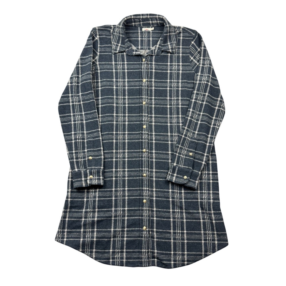 Faherty Legend Sweater Plaid Shirtdesss Women Large Navy Blue Plaid Flannel